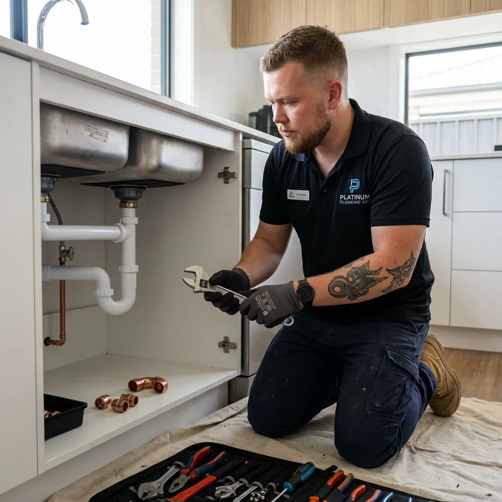 Plumber fitting pipework during a general plumbing job