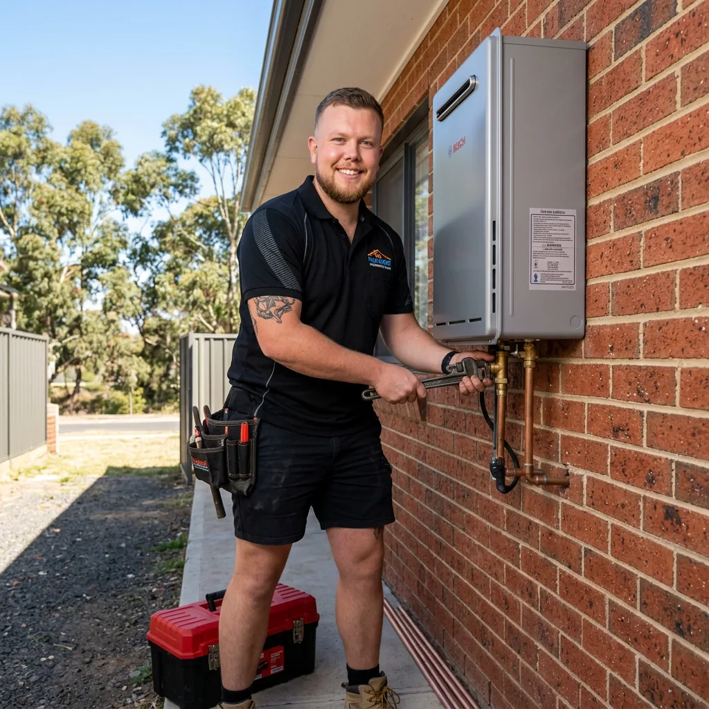 Technician installing a modern hot water system at an Adelaide home